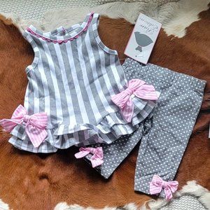 NWT Rare Editions Pink/Gray Striped Baby Set